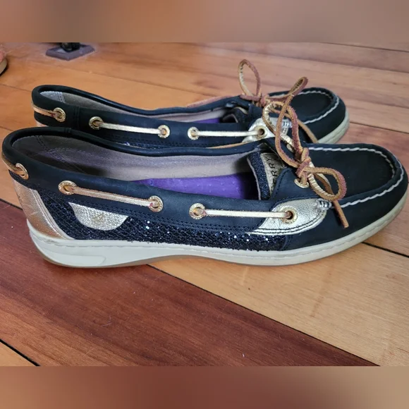 Sperry Topsider Black Sequins and Gold 1-Eye Boat Shoe - Picture 4 of 10